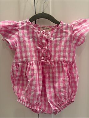 Pink & White Gingham Baby Romper with Ruffle Front